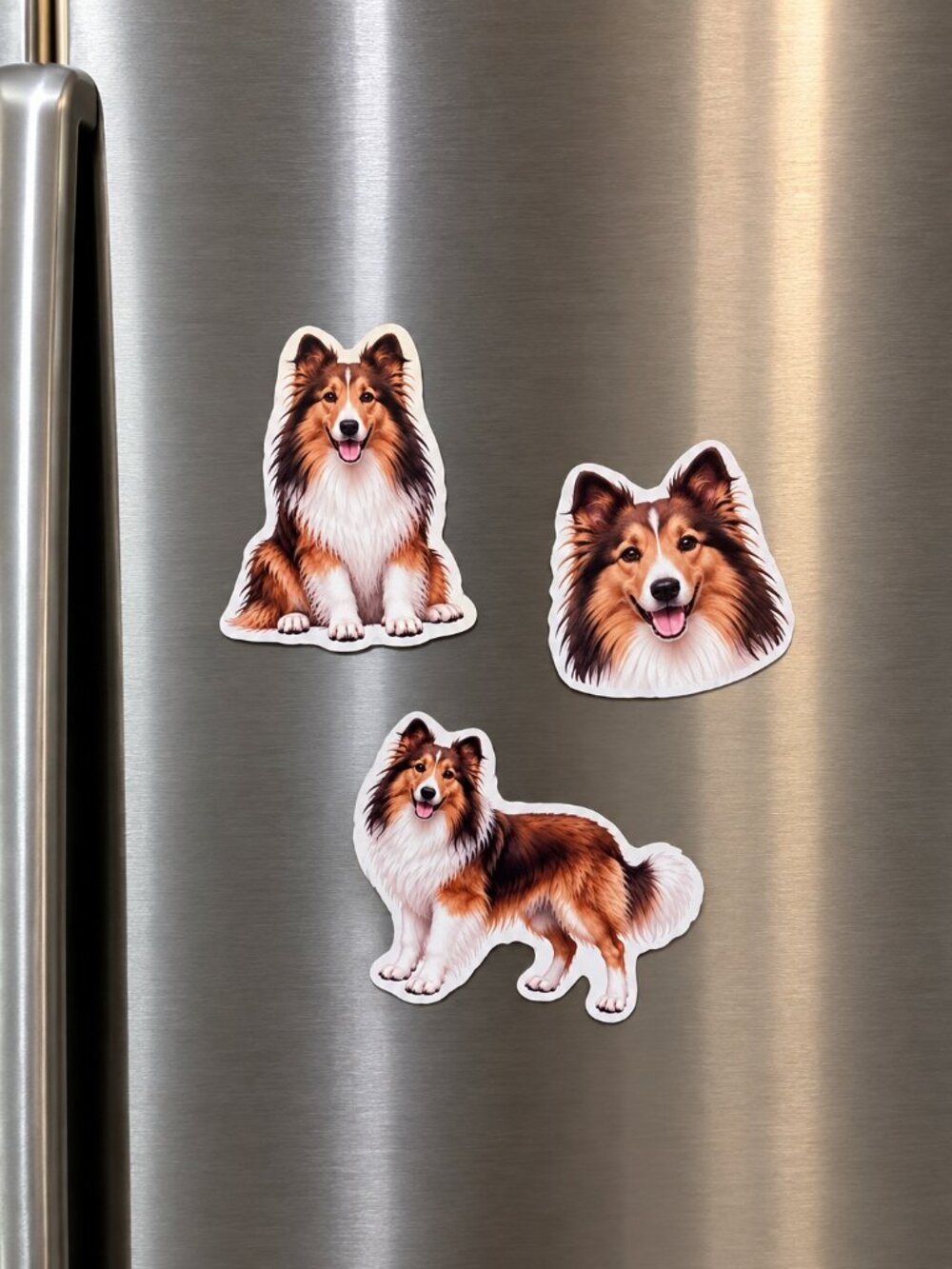 3 Shetland Sheepdog Sheltie Dog Magnets Refrigerator Fridge Decor Gift Set